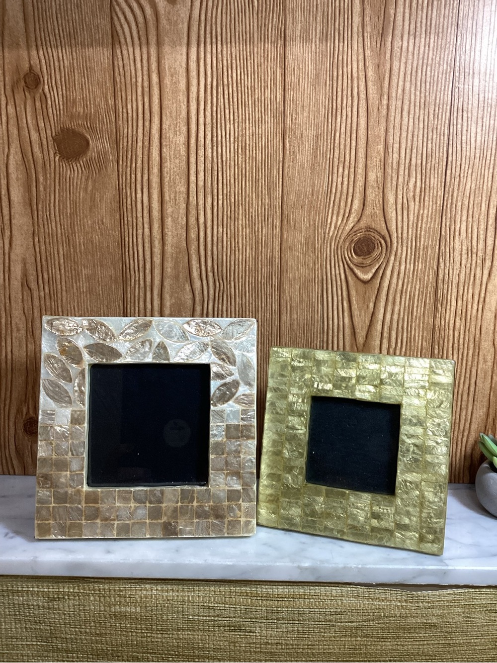 Gold and Champagne Mosaic Capiz  Shell Square Picture Frames -